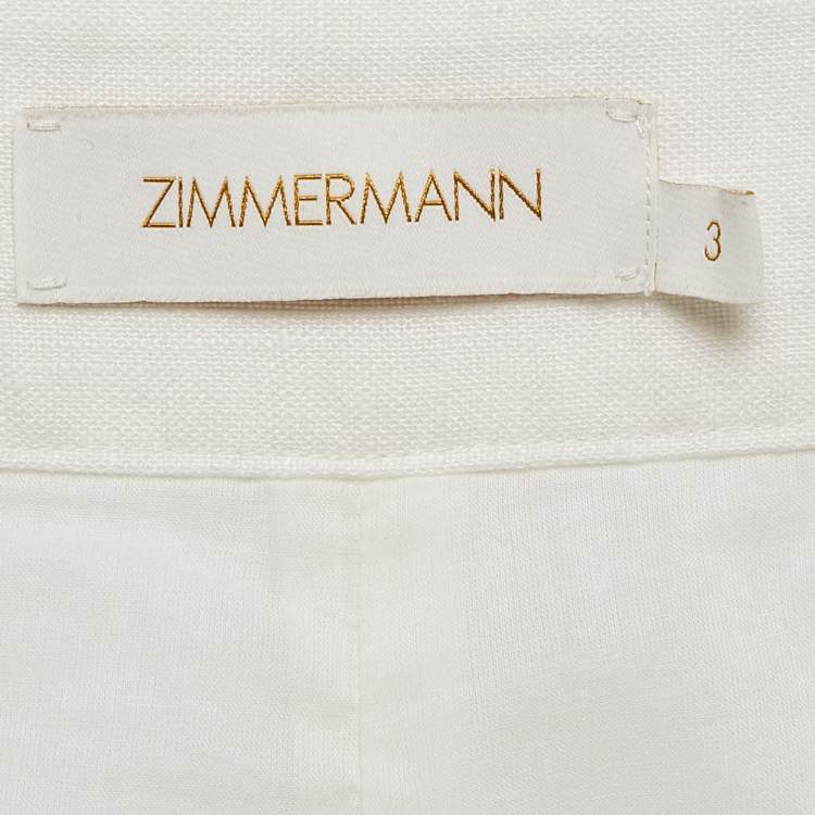 Pre Owned Zimmermann White Linen Lace Trimmed High Tide Nautical Pants L