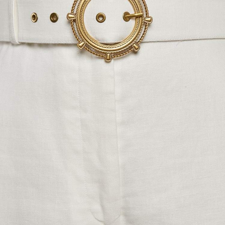 Pre Owned Zimmermann White Linen Lace Trimmed High Tide Nautical Pants L