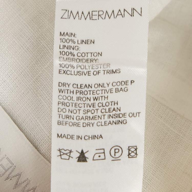 Pre Owned Zimmermann White Cross-Stitch Embroidery Linen Short M