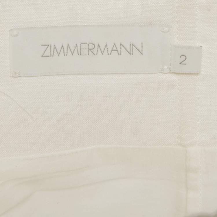 Pre Owned Zimmermann White Cross-Stitch Embroidery Linen Short M
