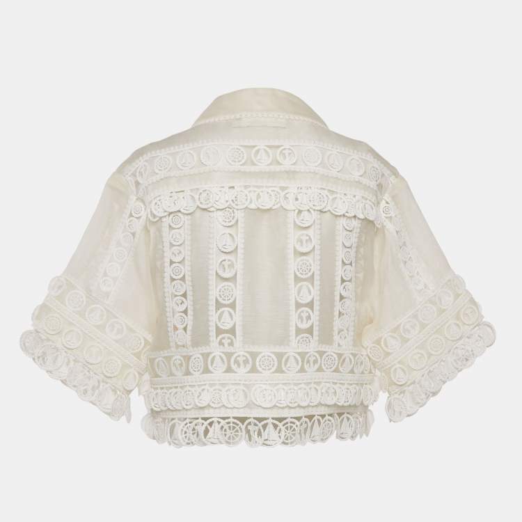 Pre Owned Zimmermann White Linen High Tide Nautical Cropped Jacket M