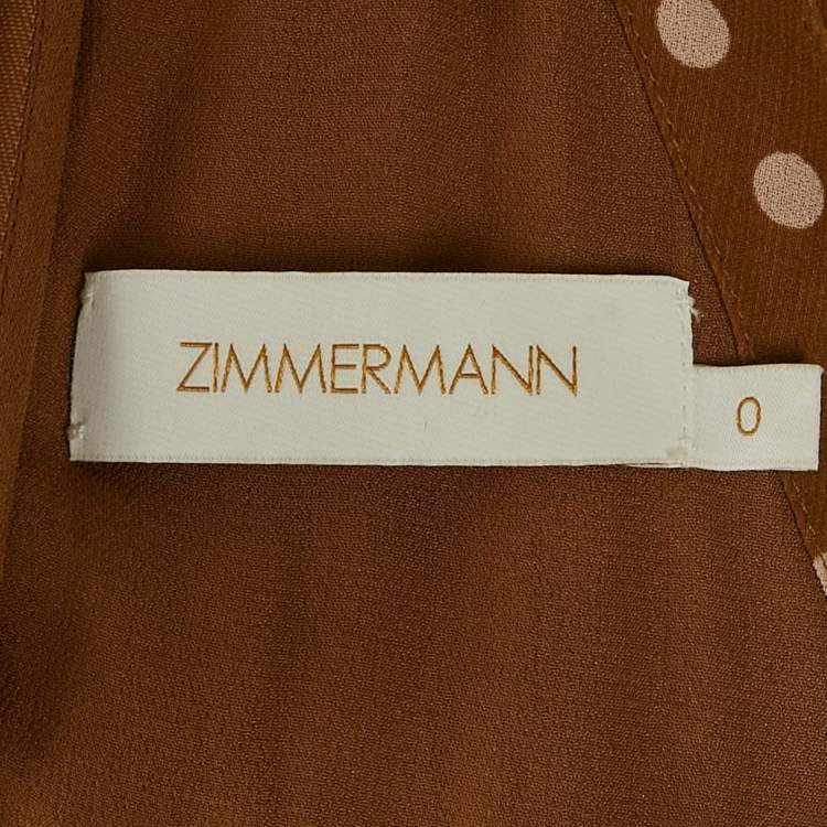 Pre Owned Zimmermann Brown Polka Dot Print Crepe Pleated Halter Neck Long Dress XS