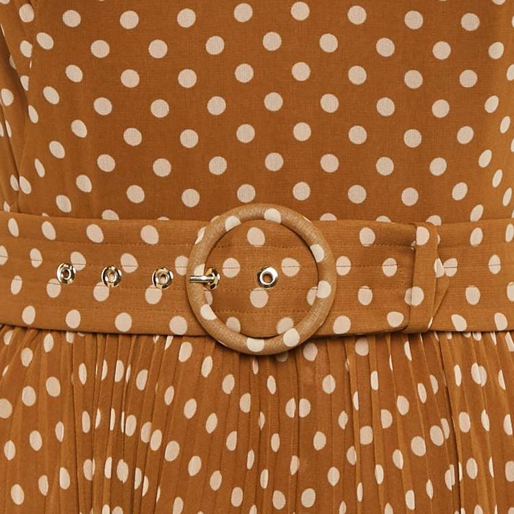 Pre Owned Zimmermann Brown Polka Dot Print Crepe Pleated Halter Neck Long Dress XS