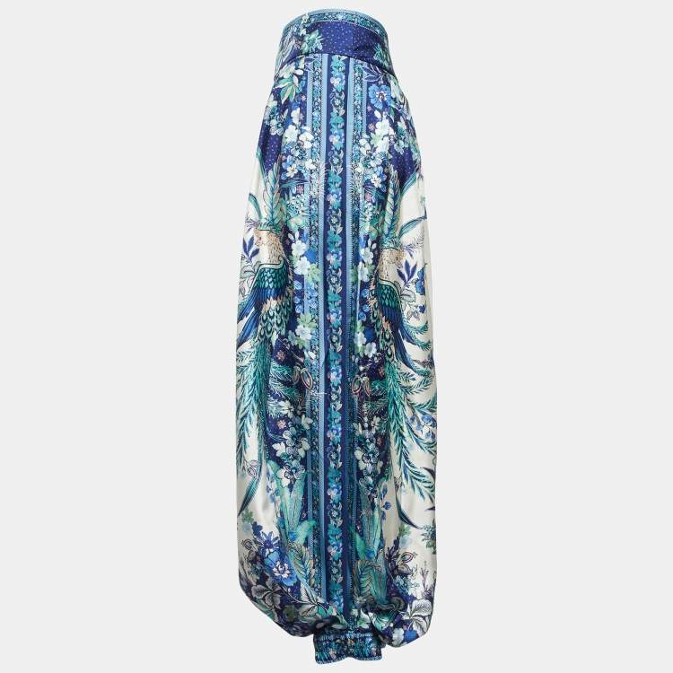 Pre Owned Zimmermann Blue Floral Print Silk Glassy Harem Pants L 