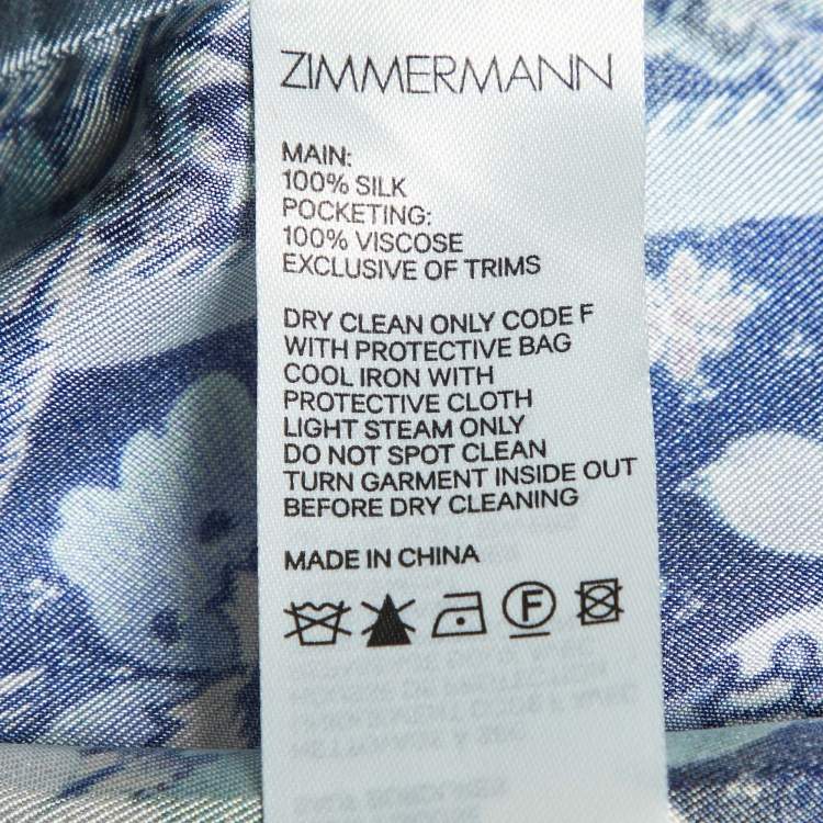 Pre Owned Zimmermann Blue Floral Print Silk Glassy Harem Pants L 