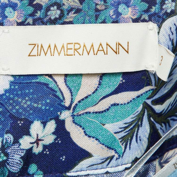 Pre Owned Zimmermann Blue Floral Print Silk Glassy Harem Pants L 