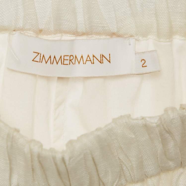 Pre Owned Zimmermann White Floral Print Linen Blend Top and Skirt Set M