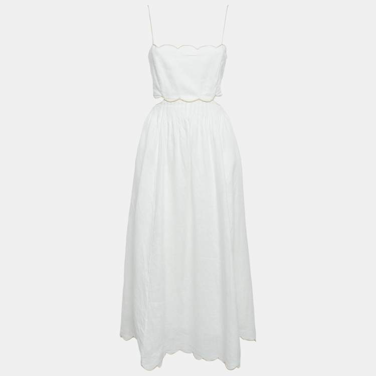 Pre Owned Zimmermann White Linen Lace-Up Detail Cut-Out Midi Dress XL