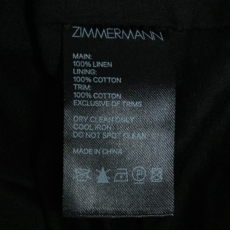 Pre Owned Zimmermann Black Eyelet Lace Trim Linen Midi Dress M