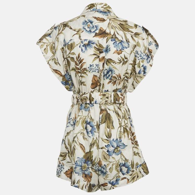 Pre Owned Zimmermann Beige Floral Print Linen Belted Aliane Playsuit XS