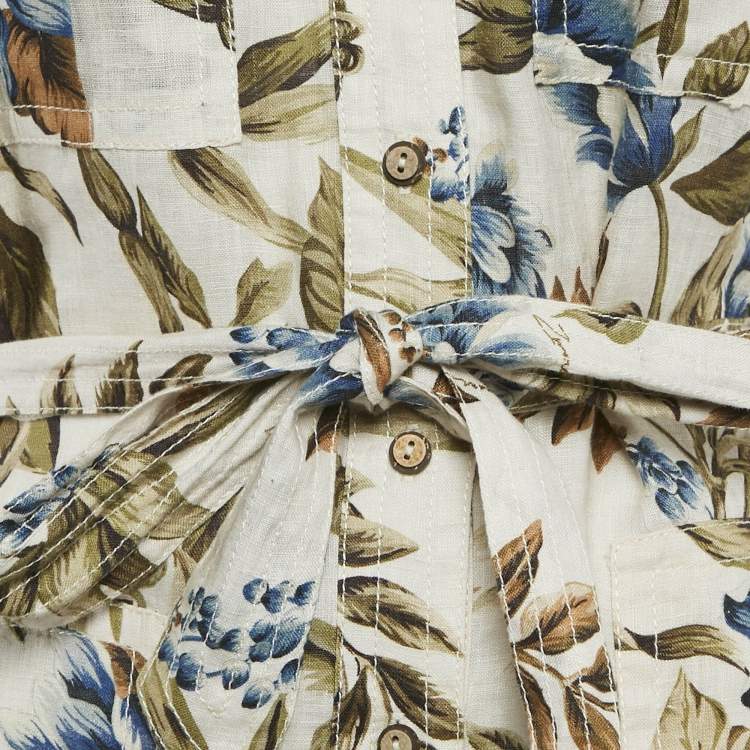 Pre Owned Zimmermann Beige Floral Print Linen Belted Aliane Playsuit XS