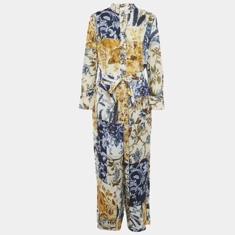 Pre Owned Zimmermann Yellow/Blue Aliane Print Cotton/Linen Shirt and Pants Set L