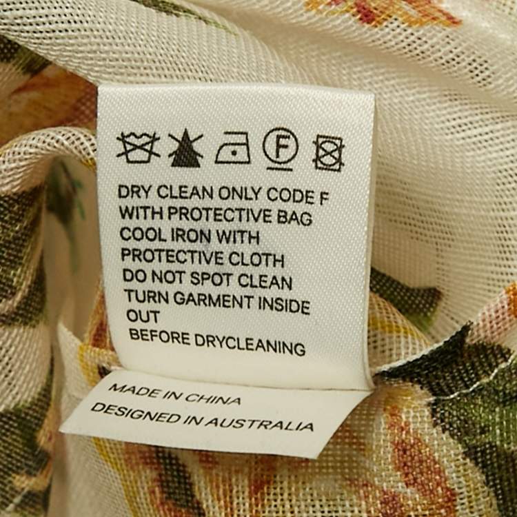 Pre Owned Zimmermann White/Multicolor Floral Print Linen and Silk Button Front Blouse L