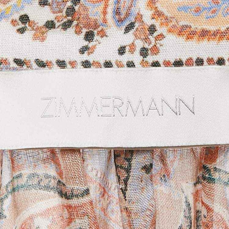 Pre Owned Zimmermann Blue/Multicolor Ramie Flounce Skirt and Top Set S