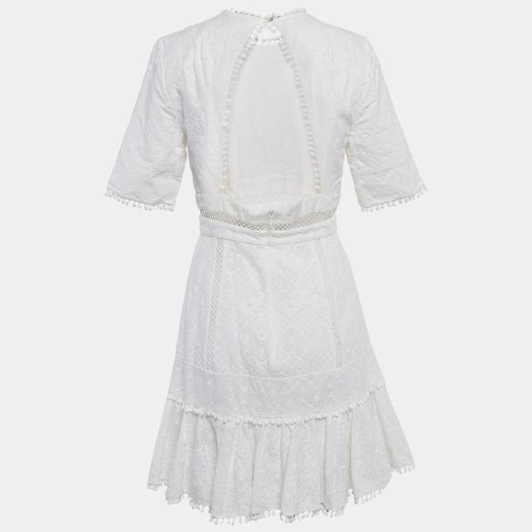 Pre Owned Zimmermann White Caravan Embroidered Cotton Mini Dress M