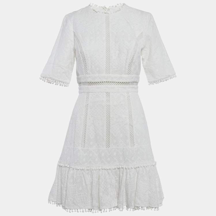 Pre Owned Zimmermann White Caravan Embroidered Cotton Mini Dress M