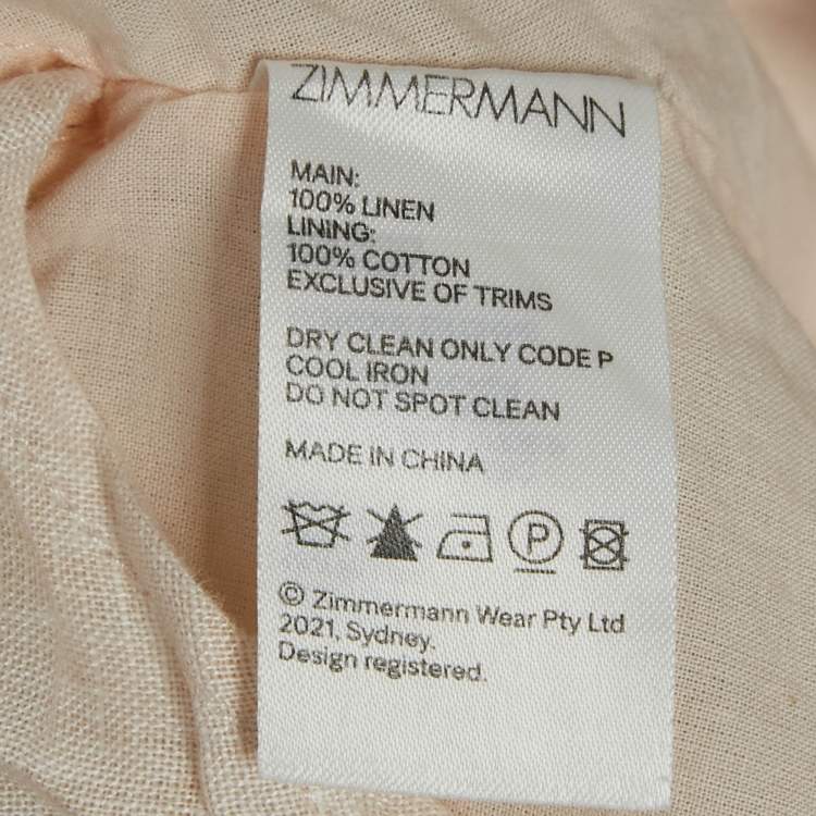 مملوكة مسبقًا Zimmermann Cream Floral Print Linen Cassia Plunge Bow Mini Dress M