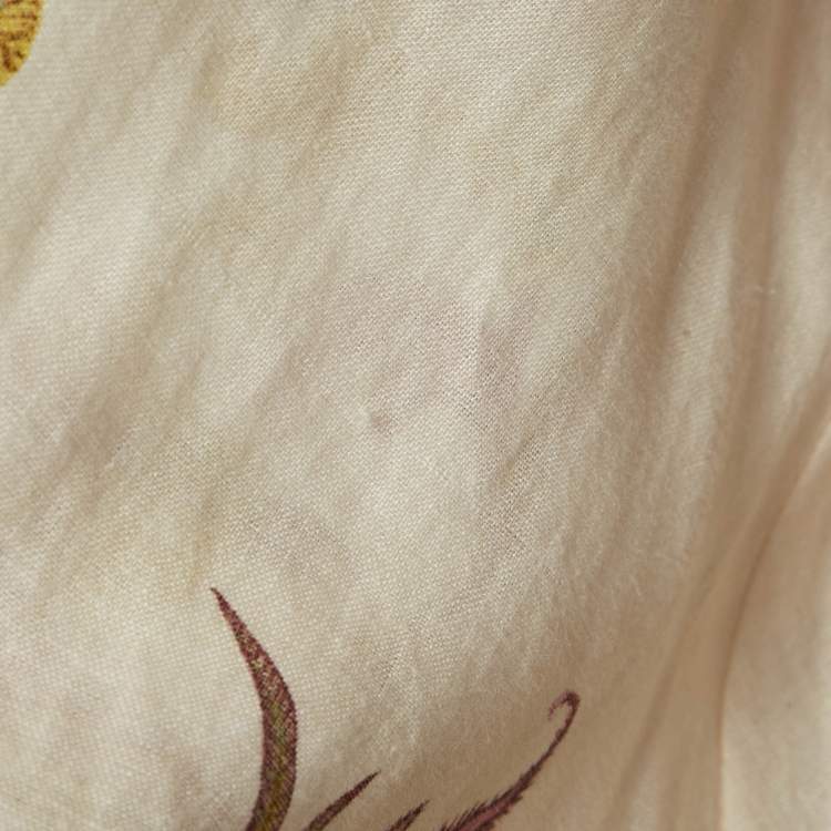 مملوكة مسبقًا Zimmermann Cream Floral Print Linen Cassia Plunge Bow Mini Dress M