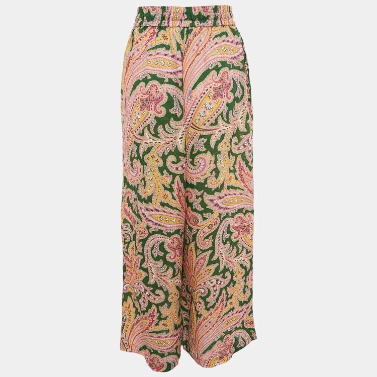 Pre Owned Zimmermann Green Teddy Paisley Linen Wide-Leg Pants M