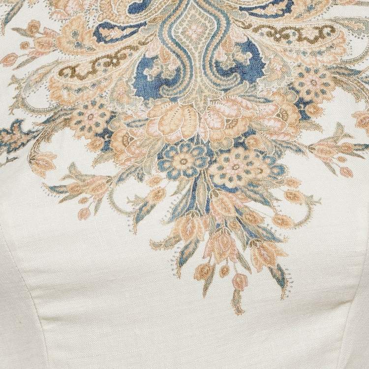 Pre Owned Zimmermann Cream Freja Paisley-Print Linen Maxi Dress XS