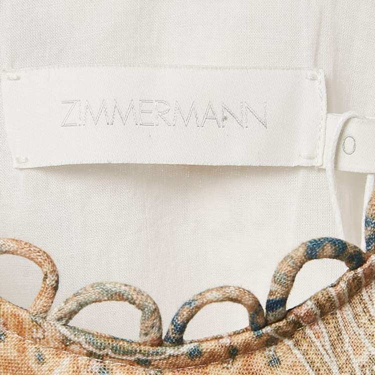 Pre Owned Zimmermann Cream Freja Paisley-Print Linen Maxi Dress XS