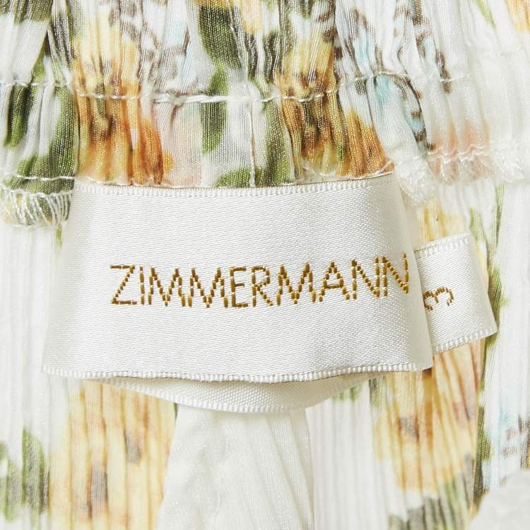 مملوكة مسبقًا Zimmermann White Floral Plissé Midi Skirt L