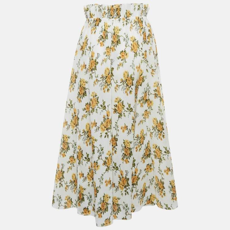 مملوكة مسبقًا Zimmermann White Floral Plissé Midi Skirt L