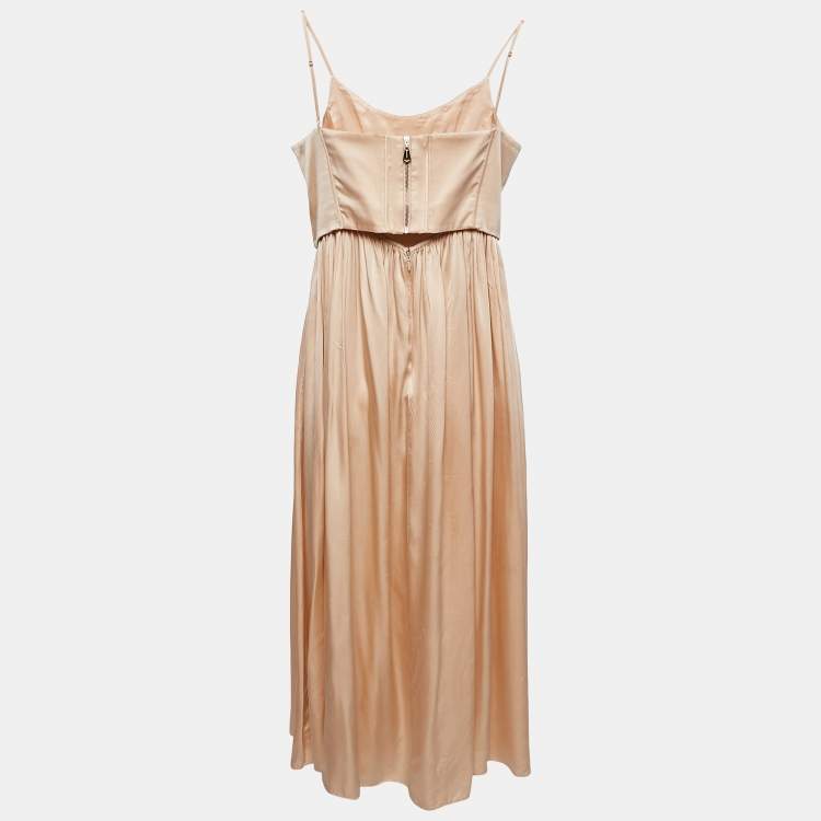 Pre Owned Zimmermann Beige Satin Silk Corset Midi Dress L
