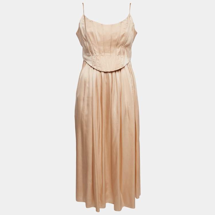Pre Owned Zimmermann Beige Satin Silk Corset Midi Dress L