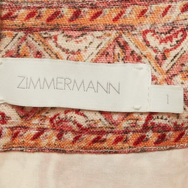 مملوكة مسبقًا Zimmermann Multicolor Printed Linen Fringed Vitali Midi Dress S