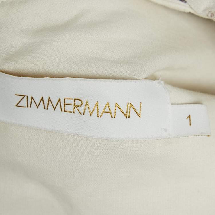 Pre Owned Zimmermann Light Beige Printed Plisse Top and Skirt Set S