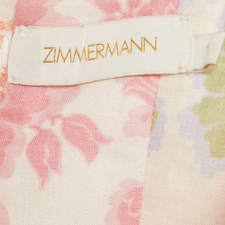 مملوكة مسبقًا Zimmermann Multicolor Floral Print Linen Postcard Spliced Mini Dress M