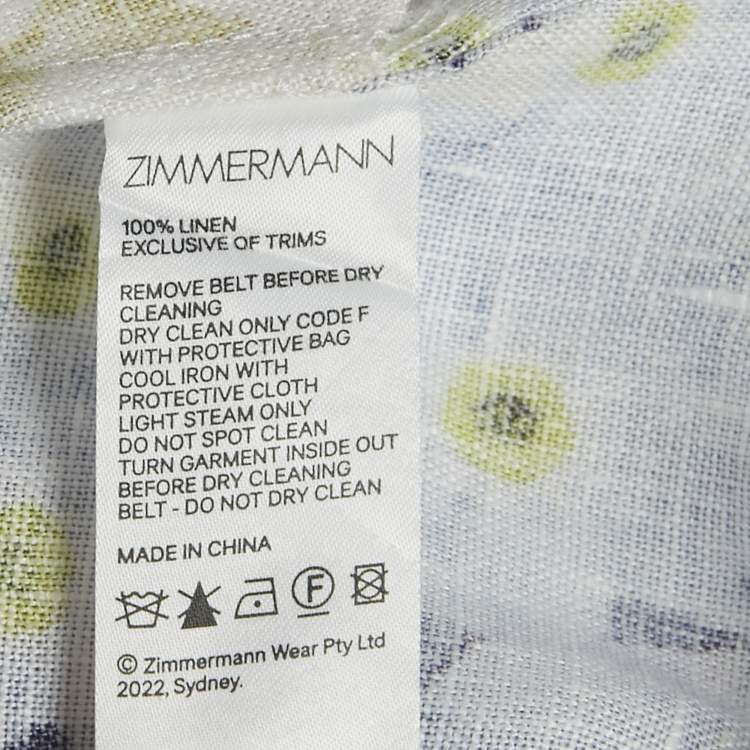 Pre Owned Zimmermann Yellow Floral Print Linen Belted Mini Dress M