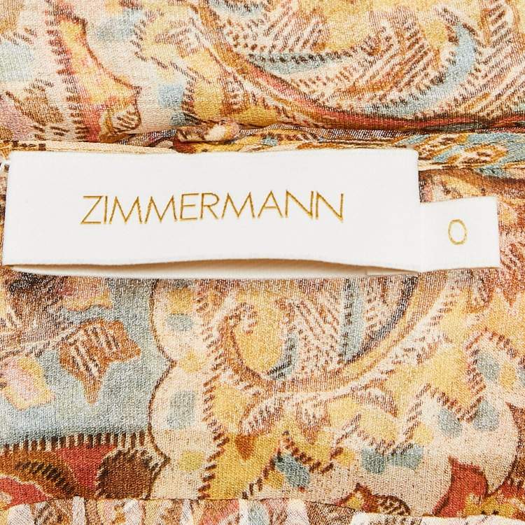 Pre Owned Zimmermann Orange Paisley Print Crepe Cowl Neck Blouse S