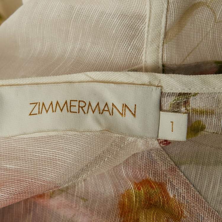 Pre Owned Zimmermann White/Purple Floral Print Linen Blend Mini Dress M