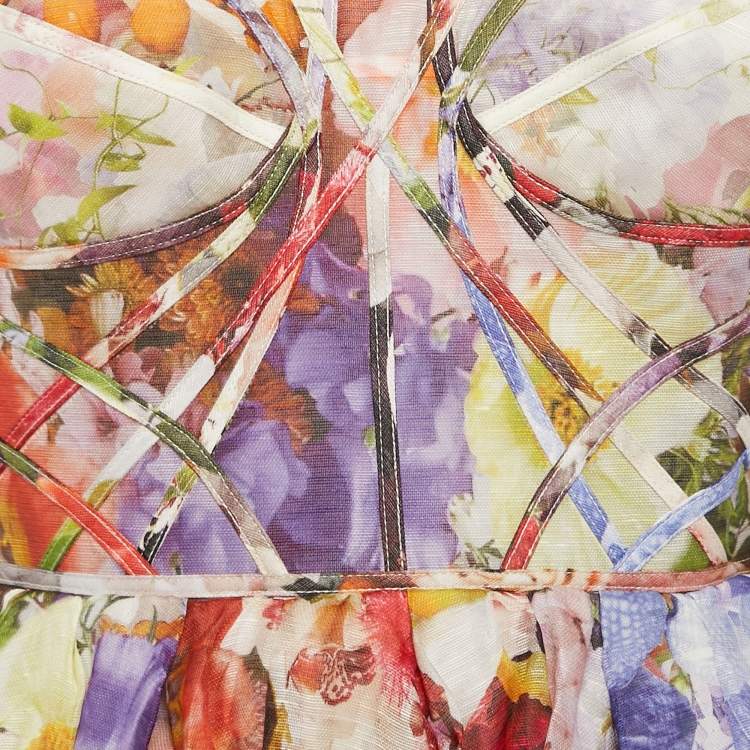 Pre Owned Zimmermann White/Purple Floral Print Linen Blend Mini Dress M