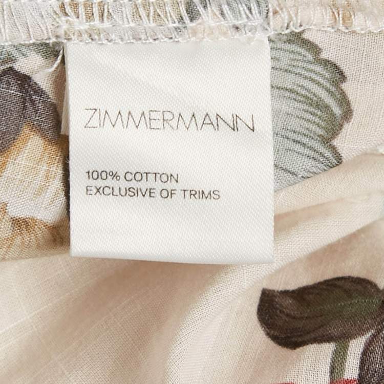 Pre Owned Zimmermann Beige Floral Print Cotton Lace Trim Top S