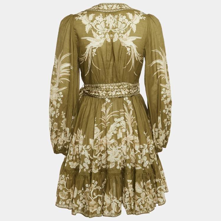 Pre Owned Zimmermann Green Floral Print Cotton Mini Anneke Wrap Dress M