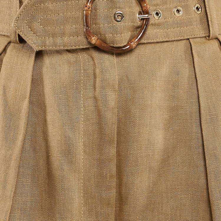 Pre Owned Zimmermann Olive Green Linen Belted Shorts M