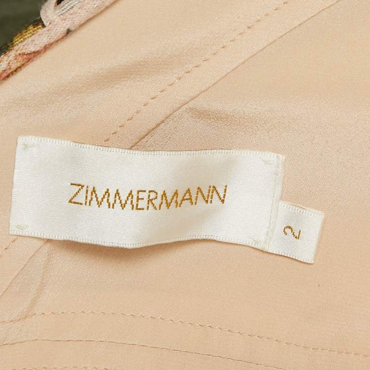 Pre Owned Zimmermann Beige Floral Print Linen Ruffled Crop Top M