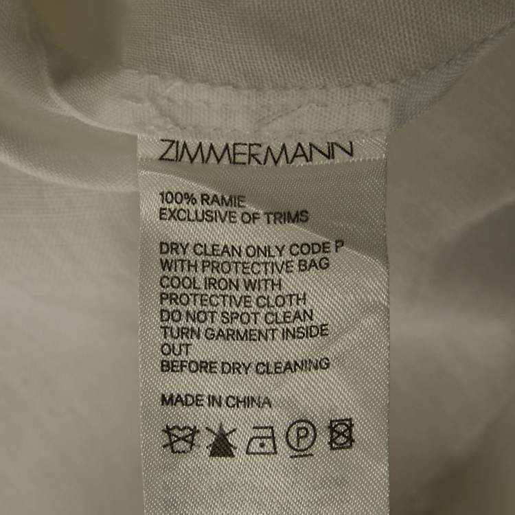 مملوكة مسبقًا Zimmermann White Ramie Pocket Detail Short Sleeve Shirt S