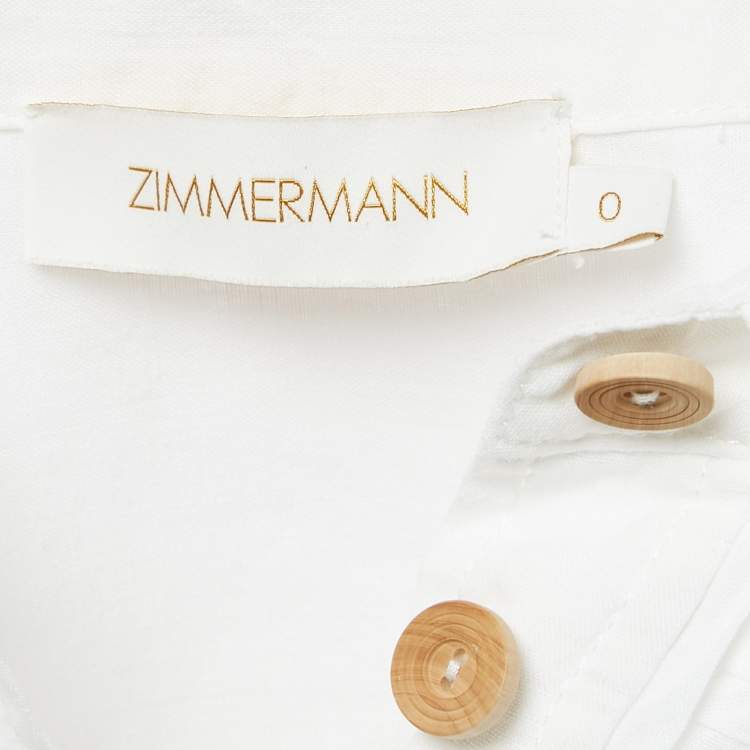 مملوكة مسبقًا Zimmermann White Ramie Pocket Detail Short Sleeve Shirt S