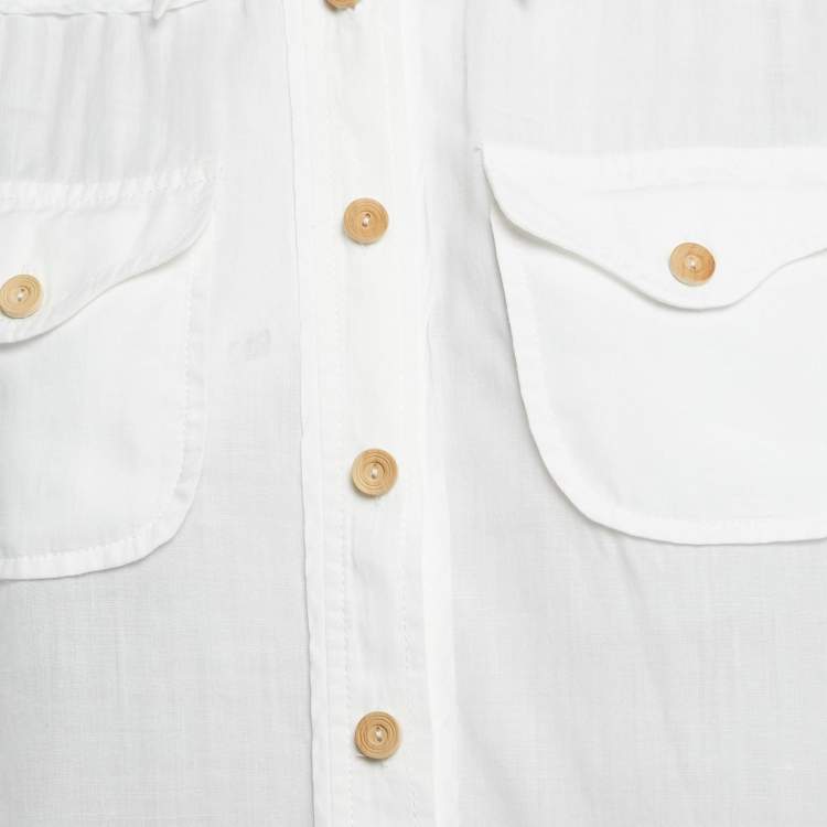 مملوكة مسبقًا Zimmermann White Ramie Pocket Detail Short Sleeve Shirt S