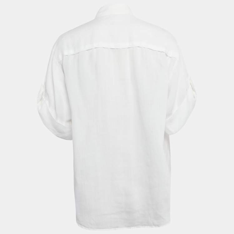 مملوكة مسبقًا Zimmermann White Ramie Pocket Detail Short Sleeve Shirt S