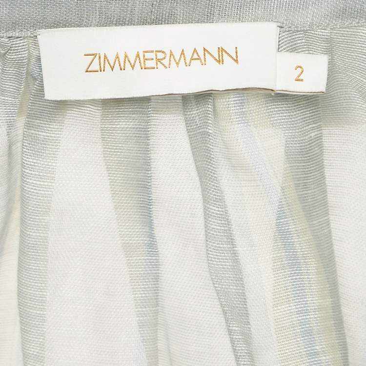 Pre Owned Zimmermann Blue/Cream Striped Linen Blend and Lyrical Lace Mini Dress M