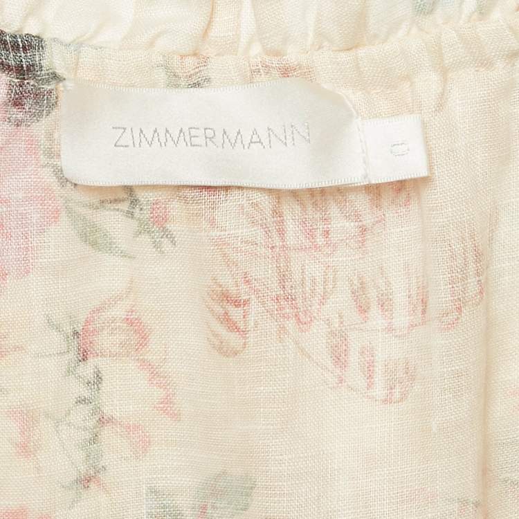 Pre Owned Zimmermann Beige Floral Print Off-Shoulder Ruffled Mini Dress XS