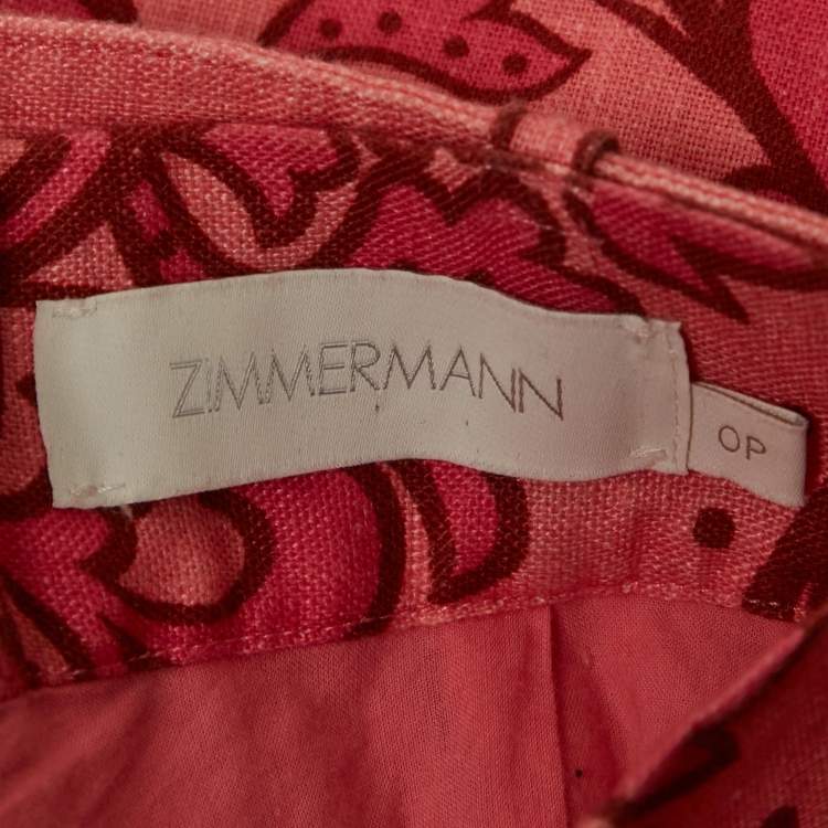 Pre Owned Zimmermann Pink Printed Linen Belted Shorts S