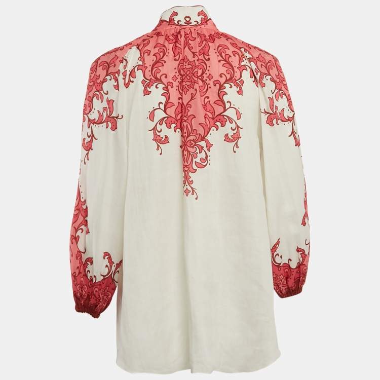 Pre Owned Zimmermann White/Pink Printed Ramie Nina Billow Blouse M