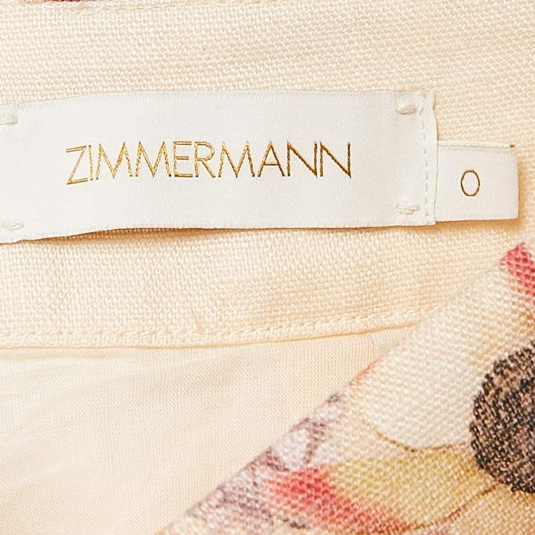 Pre Owned Zimmermann Peach Floral Print Linen Luminosity Midi Skirt S