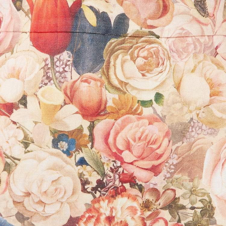 Pre Owned Zimmermann Peach Floral Print Linen Luminosity Midi Skirt S